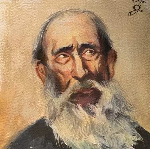 Watercolor bearded portrait. Original artwork by Giovanna Dasso.