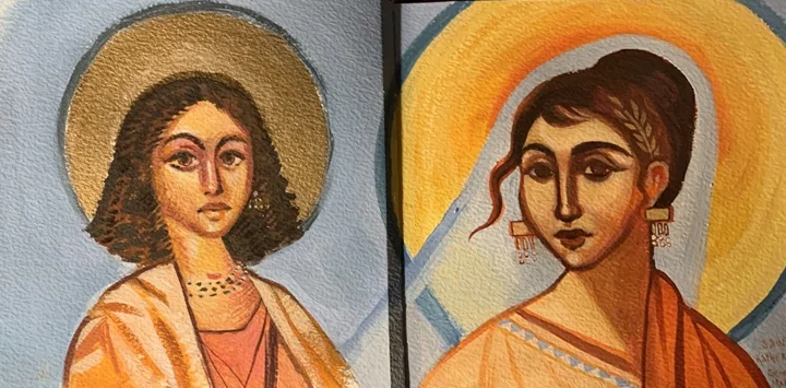 Two painted icon portraits. Original artwork by Giovanna Dasso.