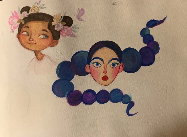 Two expressive character portraits. Original artwork by Giovanna Dasso.