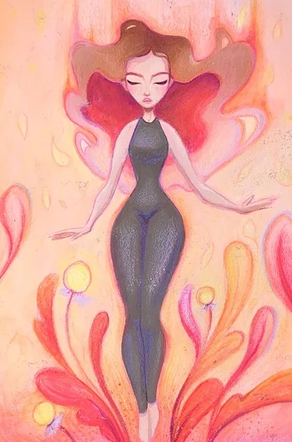 Figure surrounded by flowing fire. Original artwork by Giovanna Dasso.