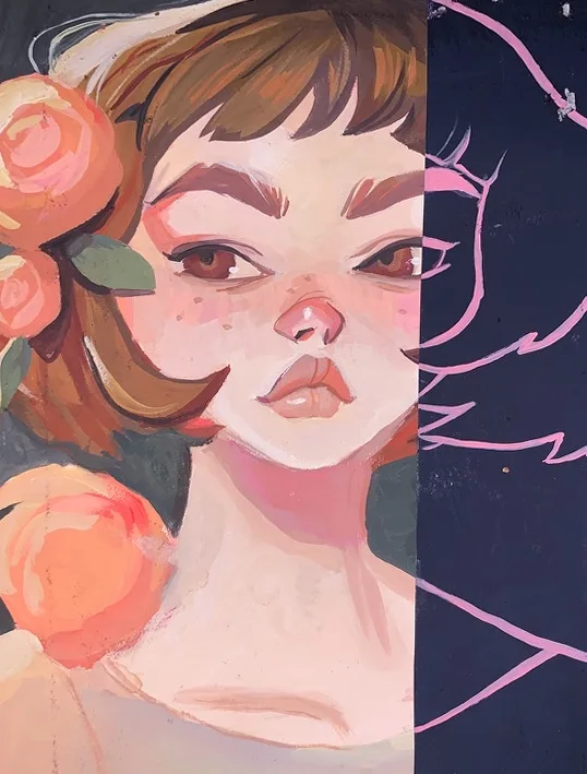 Floral portrait and contour study. Original artwork by Giovanna Dasso.