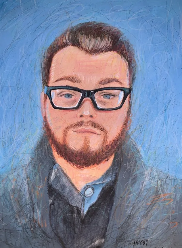Portrait of a man in glasses. Original artwork by Giovanna Dasso.