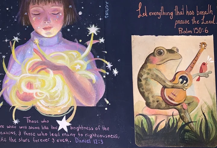 Star figure and frog with guitar. Original artwork by Giovanna Dasso.