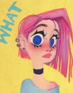 Painted pink-haired character portrait by Giovanna Dasso.