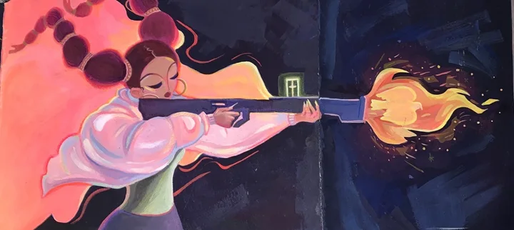 Girl holding a flame-tipped staff. Original artwork by Giovanna Dasso.
