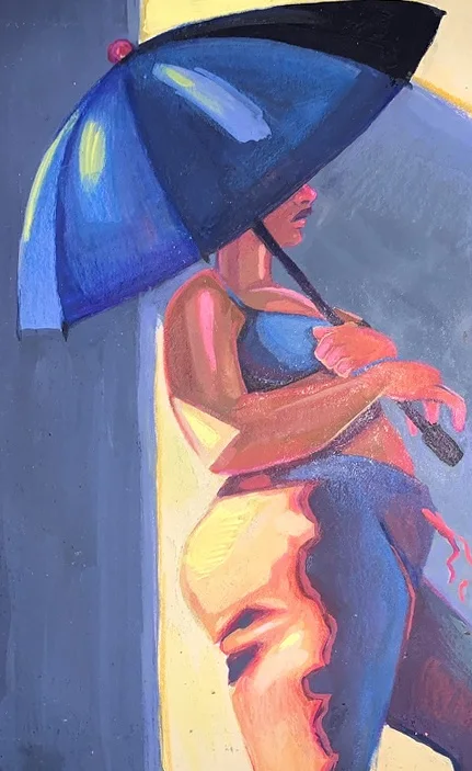 Figure carrying a blue shield. Original artwork by Giovanna Dasso.