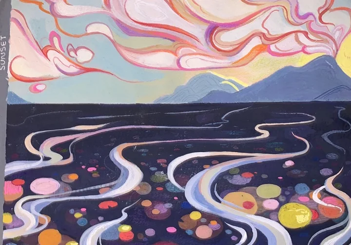 Abstract sunset and water study. Original artwork by Giovanna Dasso.